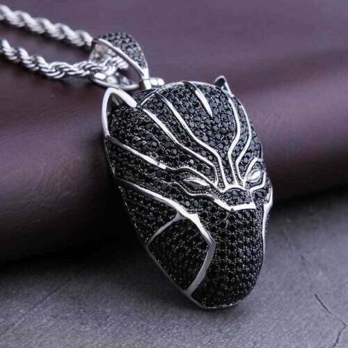 3 CT Black Real Moissanite Mens Black Panther Pendant 14k White Gold Plated