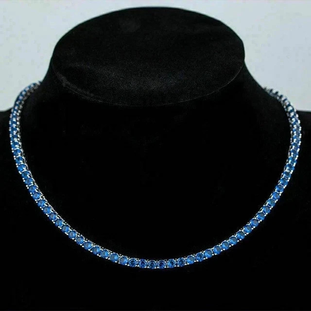 4mm Lab-Created Sapphire Luxury Tennis Necklace 20″ 14k White Gold Plated 925