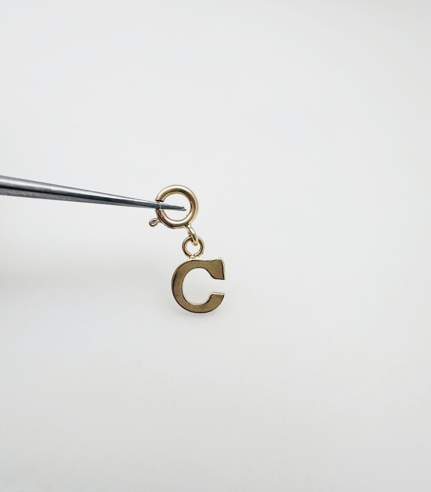 14K Solid Yellow Gold Mini/Very Small ‘C’ Initial Charm Pendant w/Spring Clasp