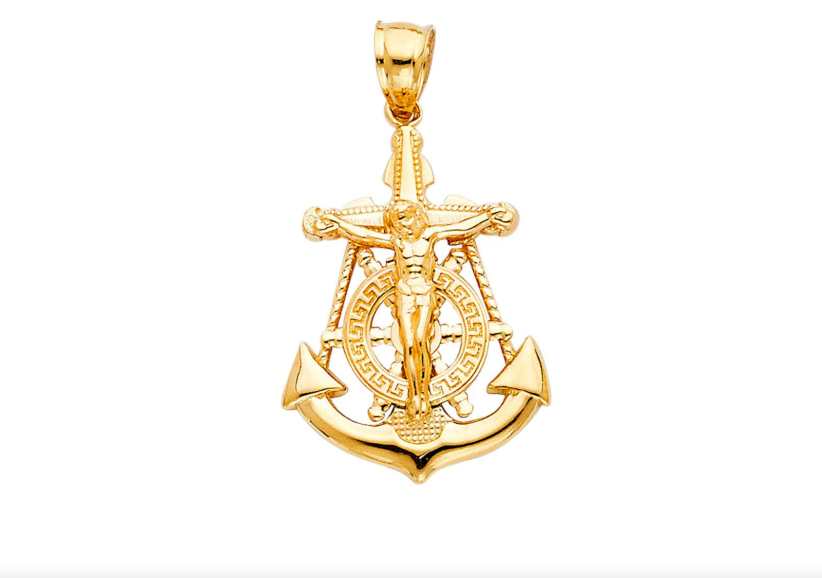 14K Solid Gold Anchor Pendant, 31mm/ 1.2″ Real Gold Jesus Christ Anchor- PT1229