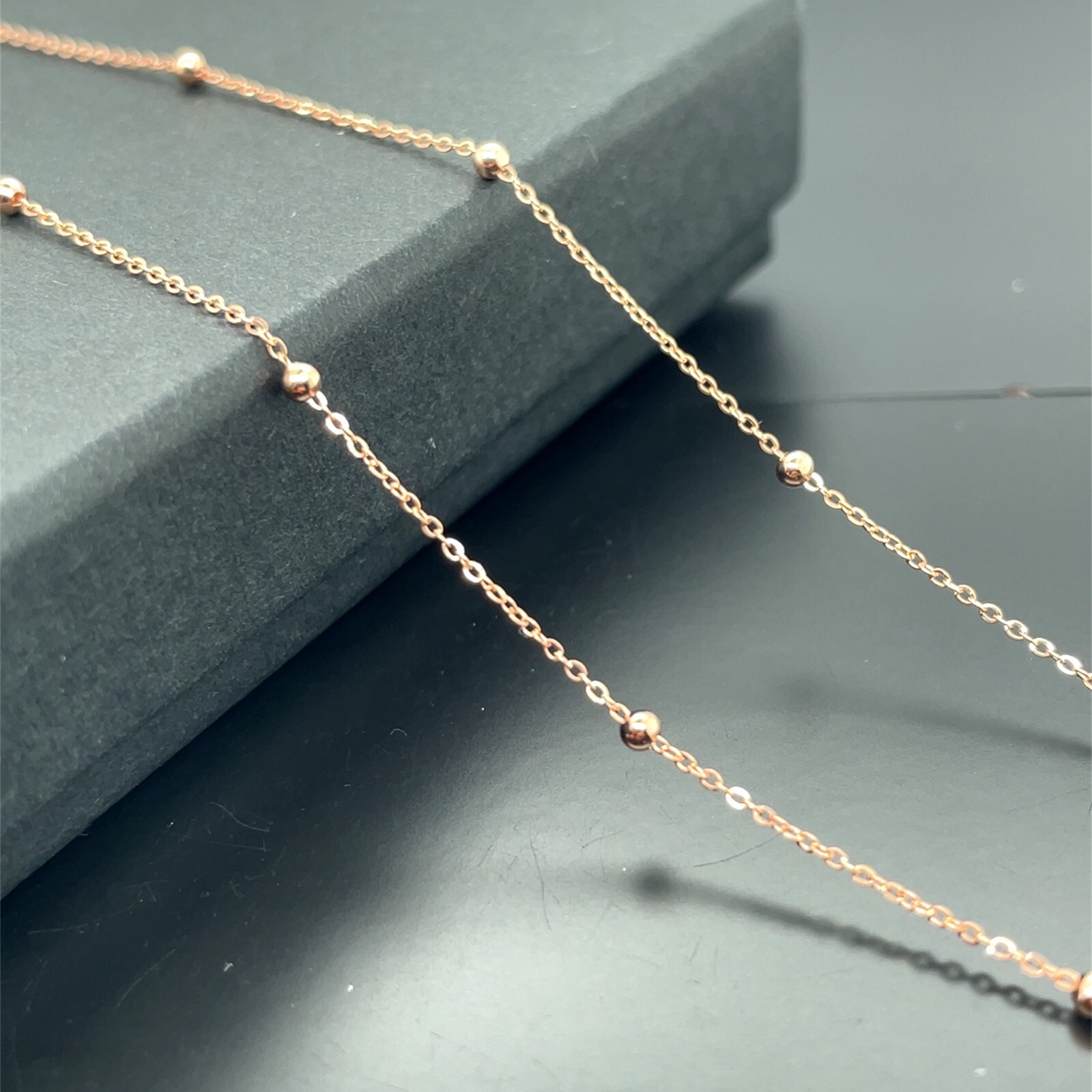 9ct Rose Gold Flat Trace Bead Chain Necklace 2mm Ladies Womens 16 18 20 22 24″
