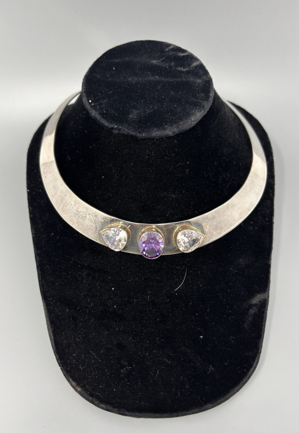 Necklace Mexican 925 Sterling Silver Amethyst & Cubic Zirconia Neck Collar