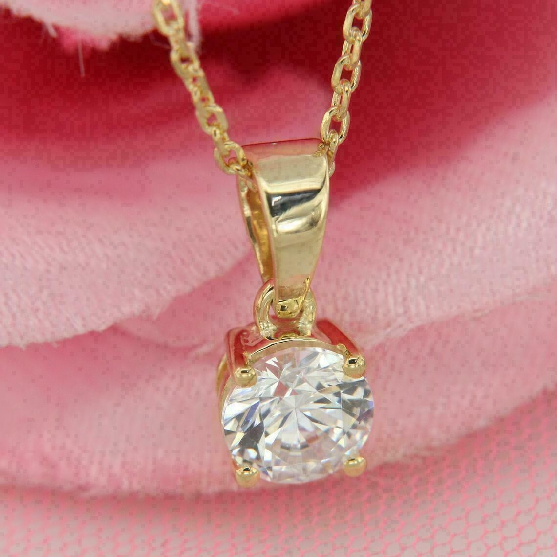 2Ct Round Cut Lab-Created Diamond Solitaire Pendant Chain 14K Yellow Gold Plated