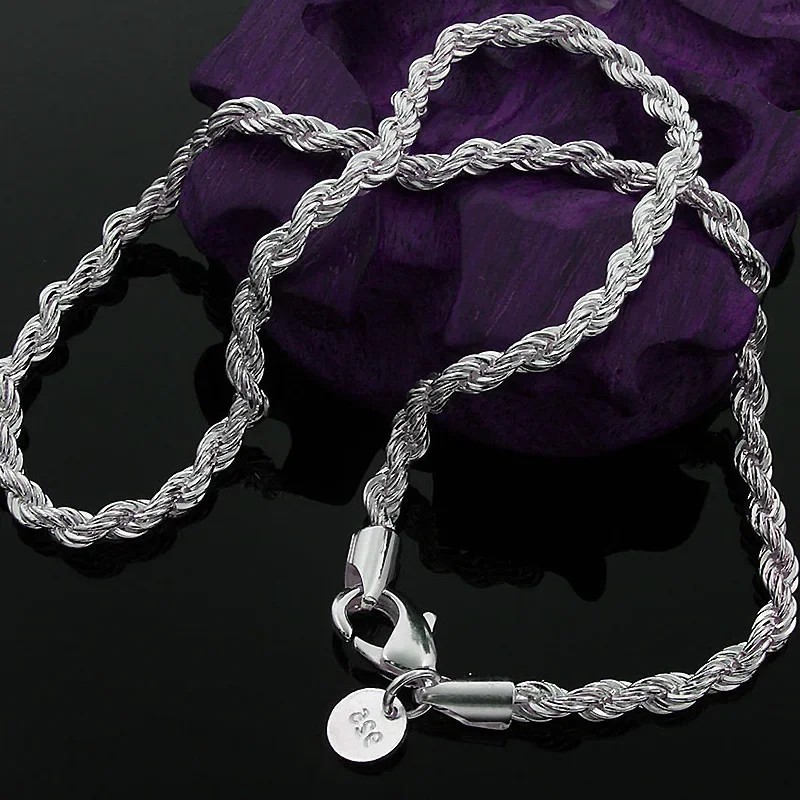 925 Sterling Silver Italian Rope Chain Men’s Necklace 4mm Cut Twisted Link NEW**