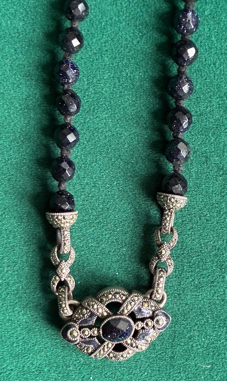 Vintage Judith Jack Sterling, Marcasite & BLUE SUNSTONE Necklace & EARRINGS TOO
