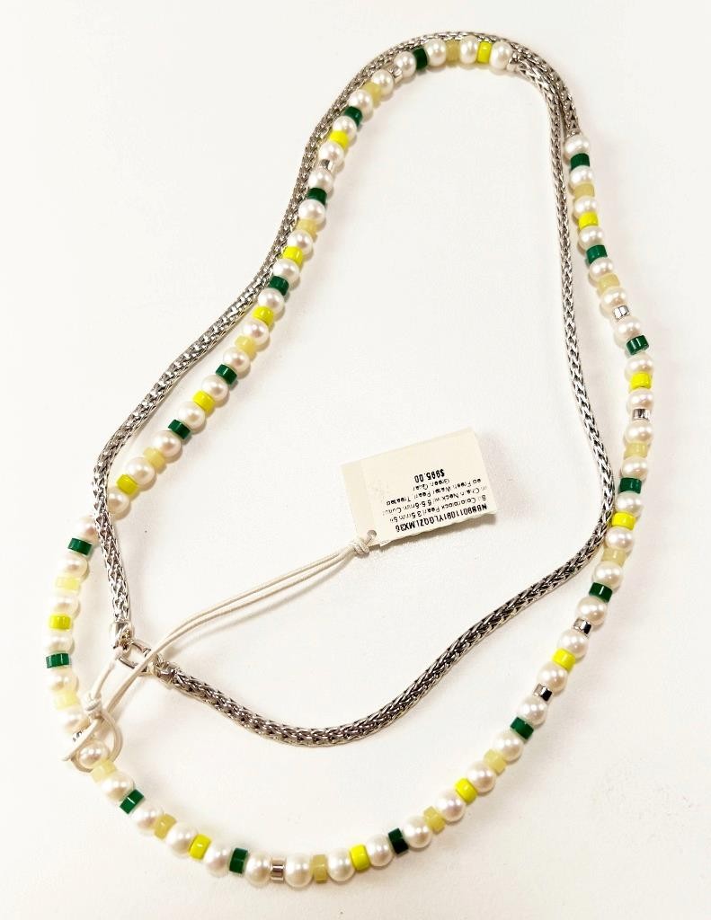 JOHN HARDY CLASSIC CHAIN 925 STERL SILVER PEARLSILICONE COLORBLOCK NECKLACE 36″