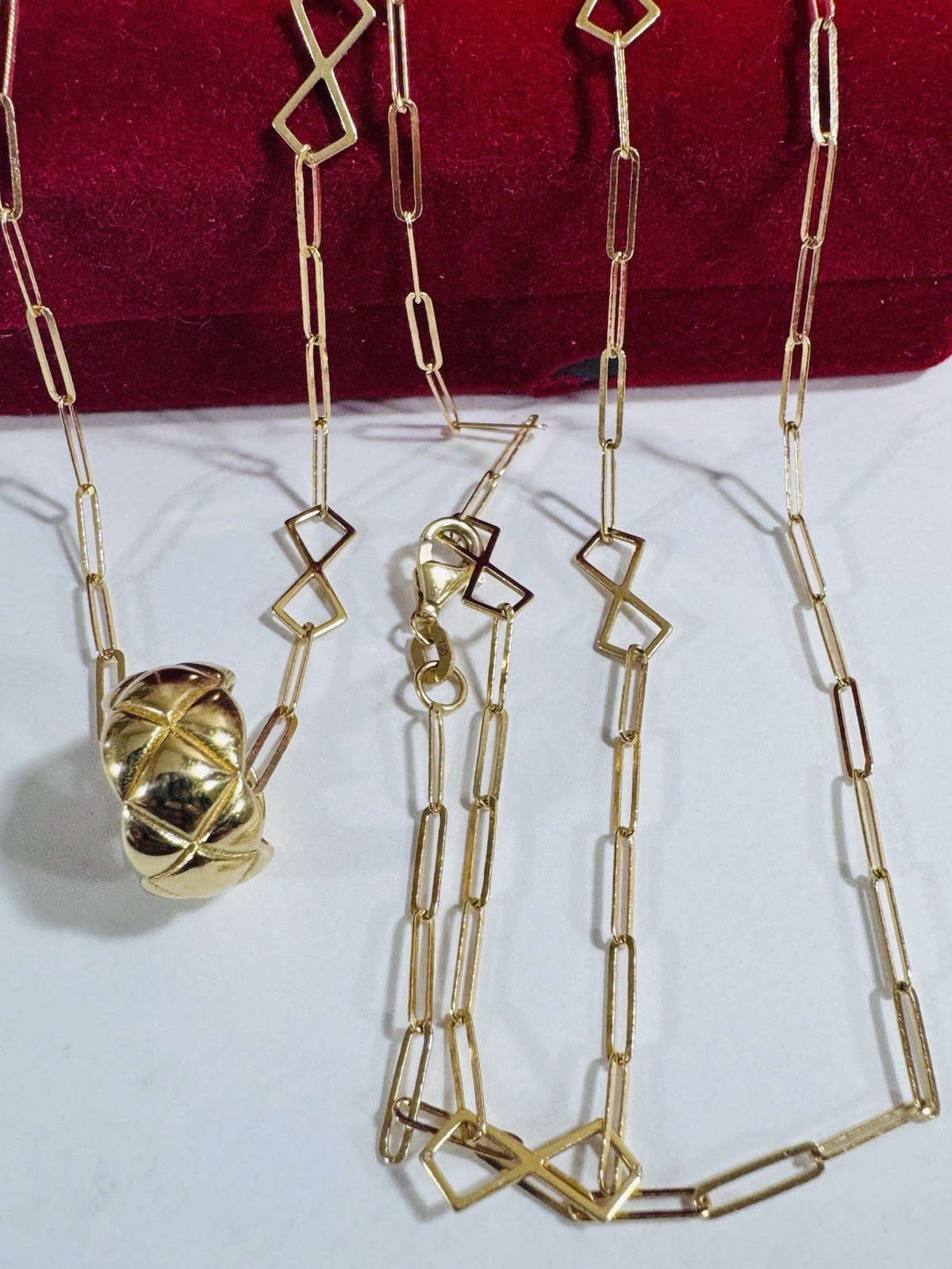 18K 750 Real Pure Gold Quilted Necklace 20″/31” Long Adj, 3/5mm 6.6g