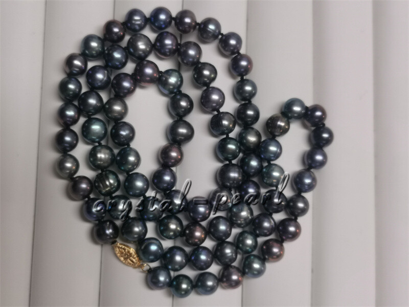 36″ 30 ” 22″ 18″ natural 9-10 mm AAA+ Tahitian black PEARL NECKLACE 14K GOLD