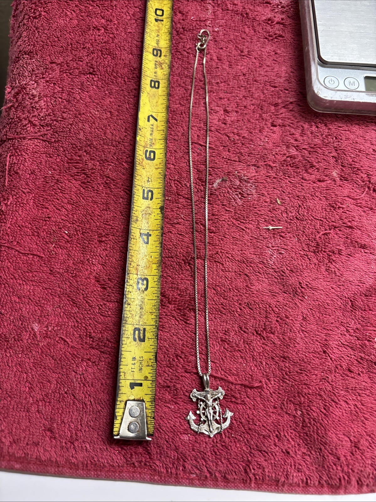 Vintage Estate Sterling Silver Maritime Jesus Anchor Pendant Necklace 5.4g
