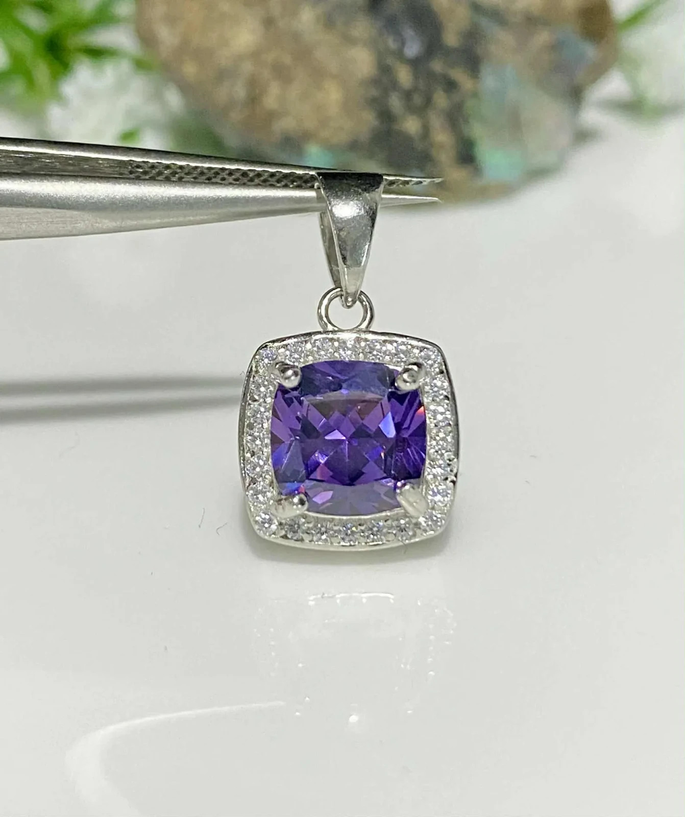 3.50 Ct Cushion Cut Natural Sapphire Diamond Gorgeous Pendant 14K White Gold