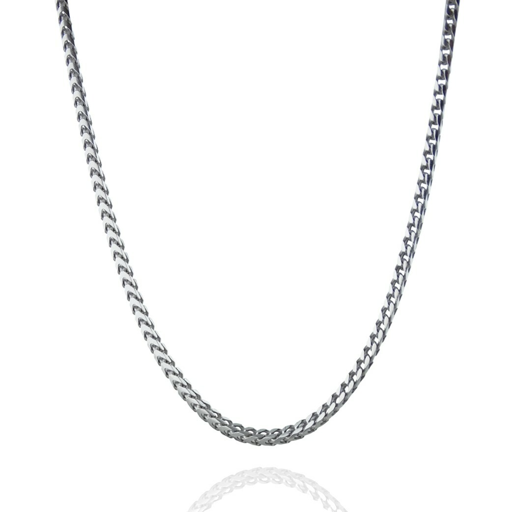 2.45mm Franco Chain Necklace – Rhodium Plated 925 Sterling Silver – 16- 30″
