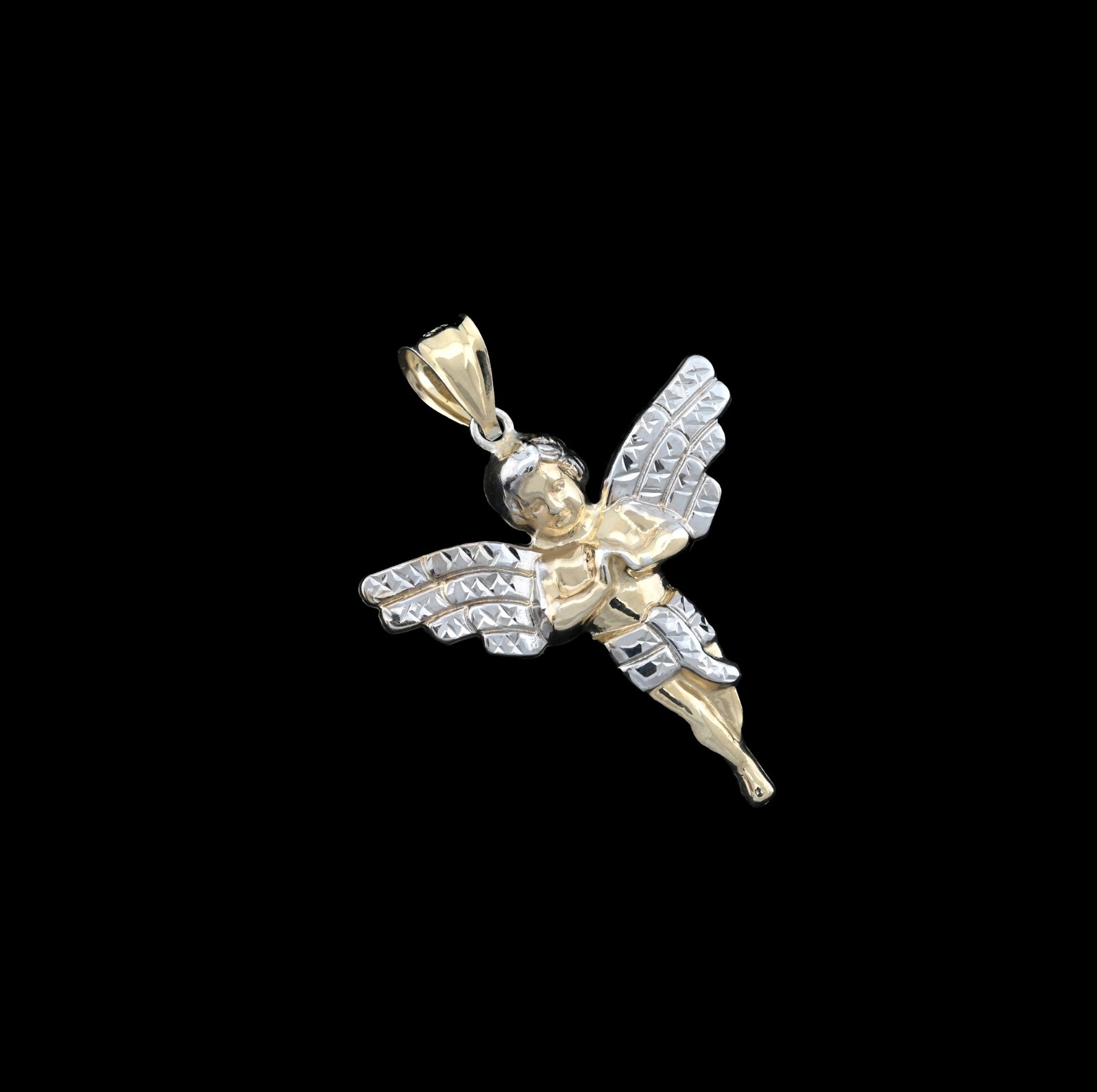 1/10th Real 10k Gold Bonded 925 Two Tone Praying Angel Pendant 2.9gms Mens Charm