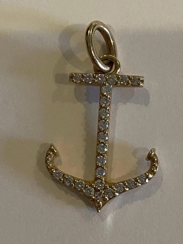 2CT Round Cut Lab Created Diamond Anchor Womens Pendant 14K Yellow Gold Over