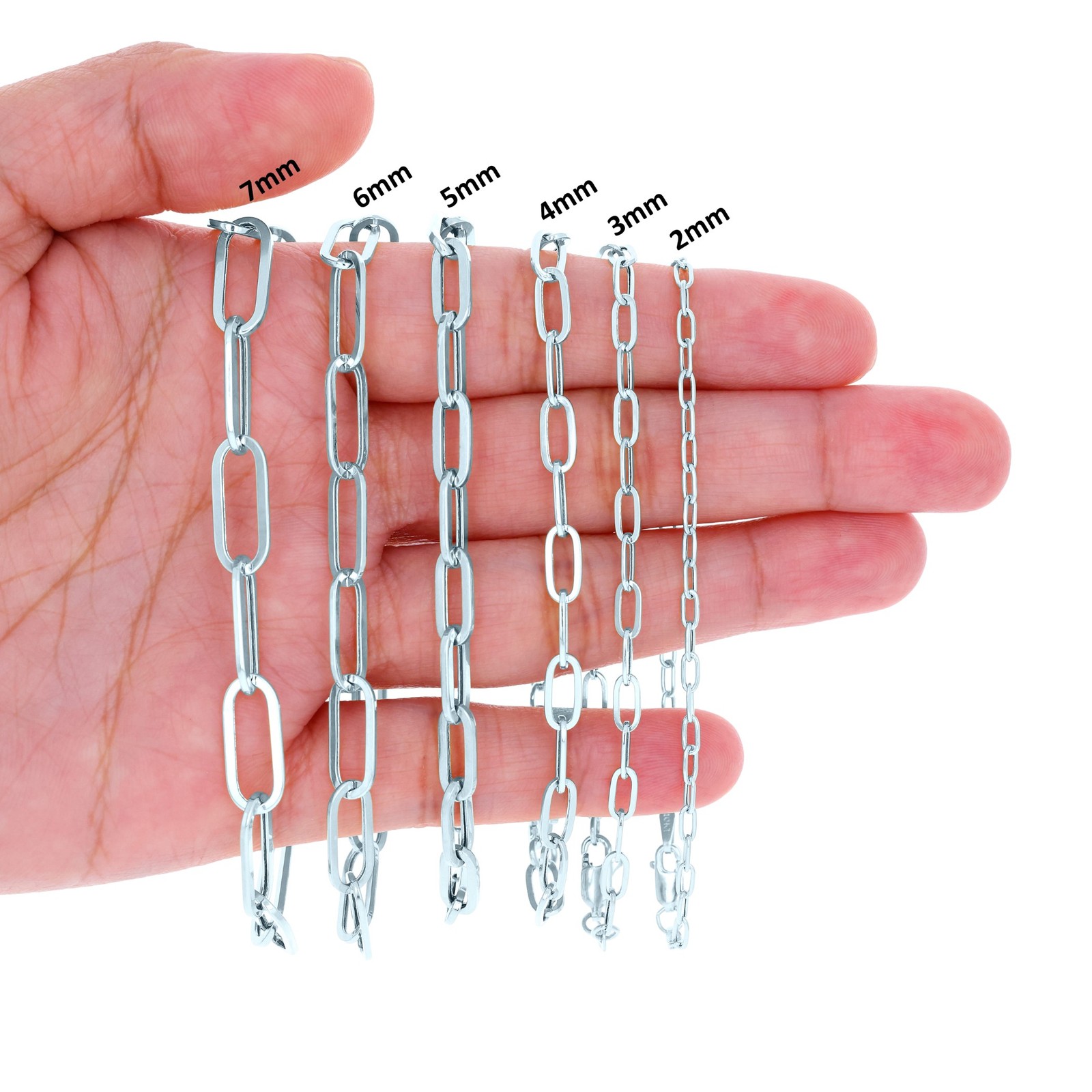 10k White Gold Paperclip 2mm-7mm Cable Chain Bracelet Necklace Mens Women 7″-24″