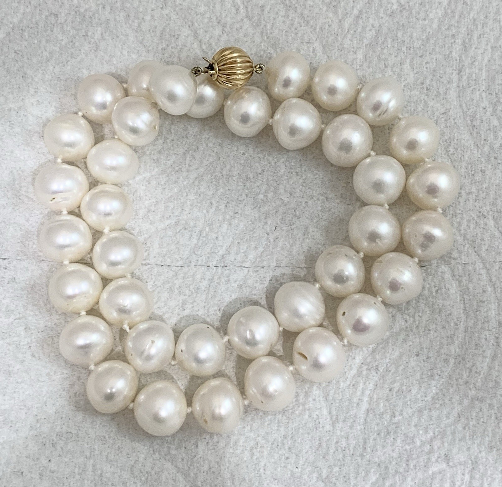 BIG Pearl Necklace 11mm 14k Yellow Gold 62.33gr White SouthSea style FIC 16” WOW