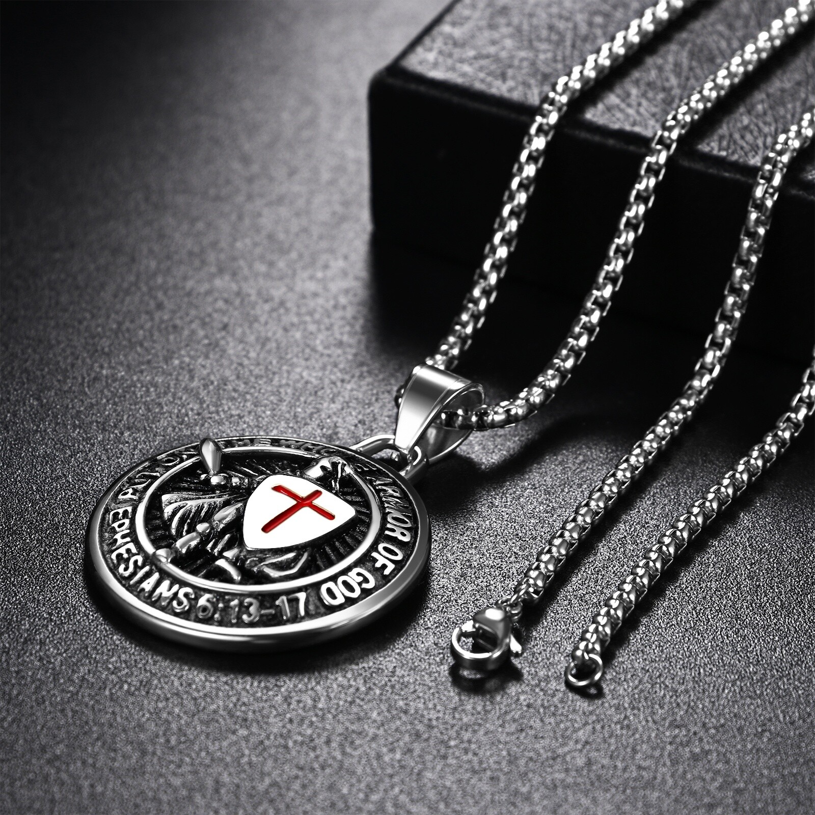 Round Shield Archangel Saint Michael Stainless Steel Medal Amulet Men’s Necklace