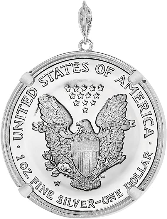 Sterling Silver Silver Eagle Bezel 41 mm Coins Prong Back 1 oz Coin Round Edge