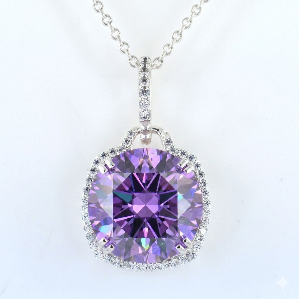 HUGE 19 Ct Certified Purple Diamond Solitaire Necklace, FREE Diamond Studs
