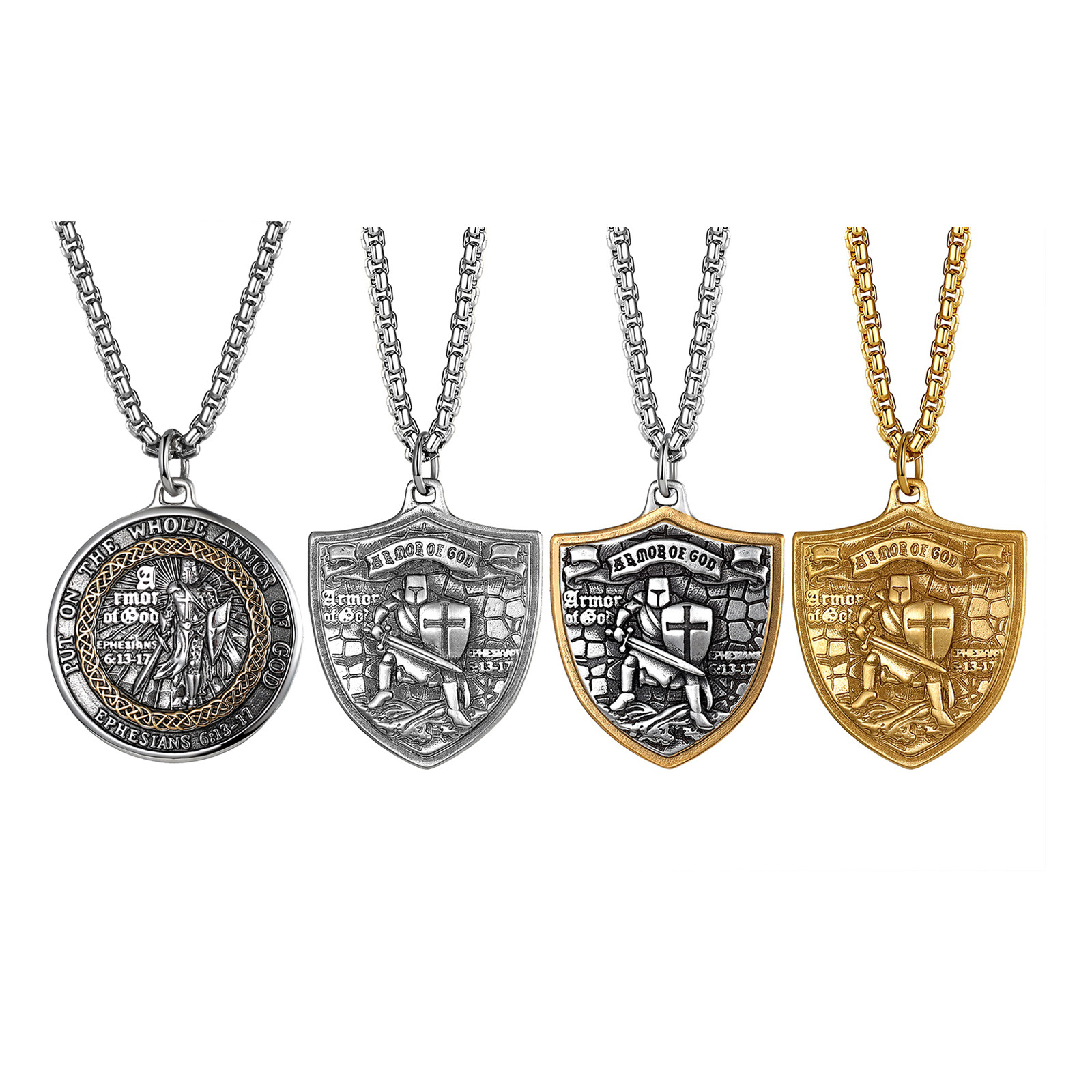 Men Armor of God Pendant Necklace Ephesians 6 Bible Verse Christian Prayer Gift