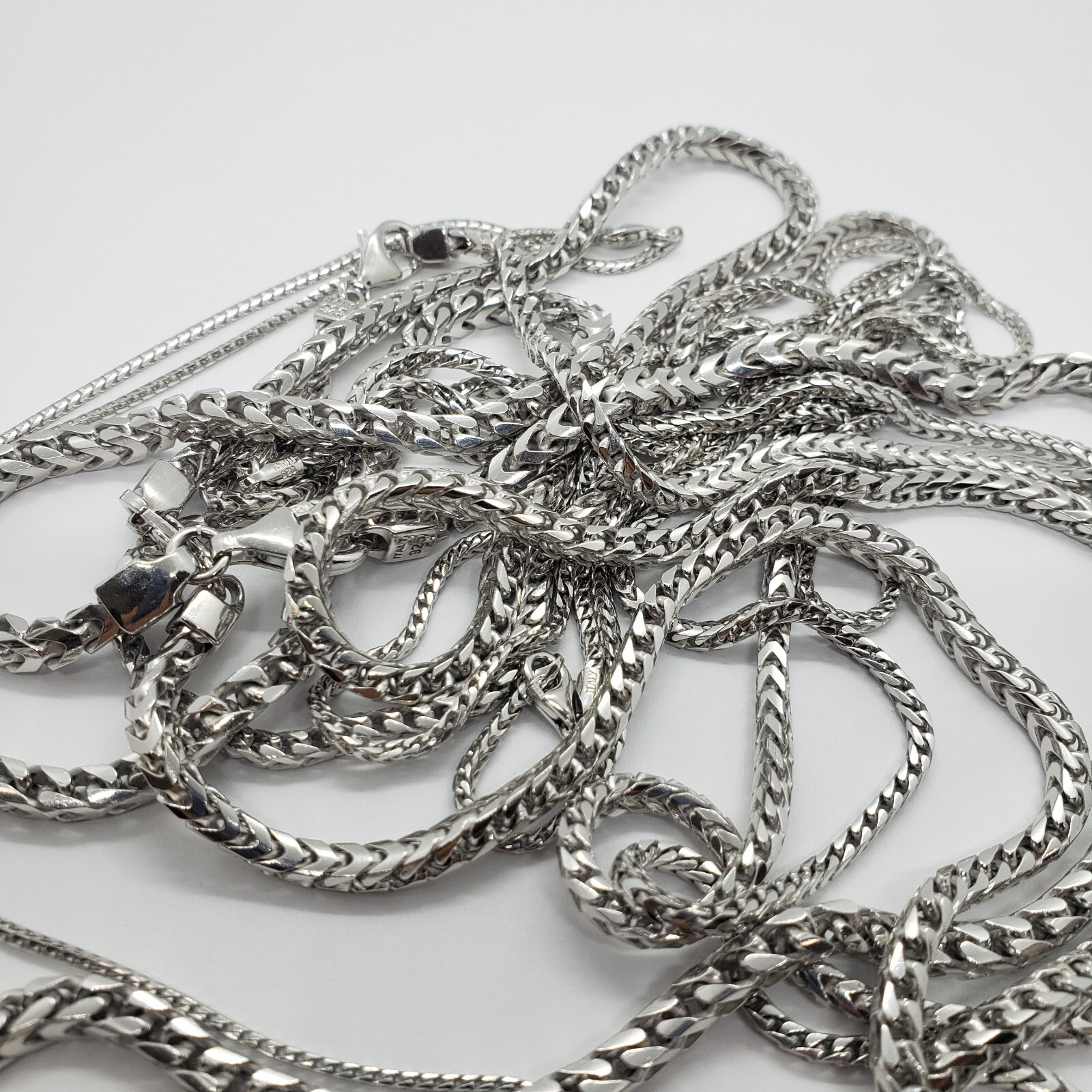 Sterling Silver Franco Chain Necklace Rhodium Finish Italy 1.5mm-4.5mm 16″-36″