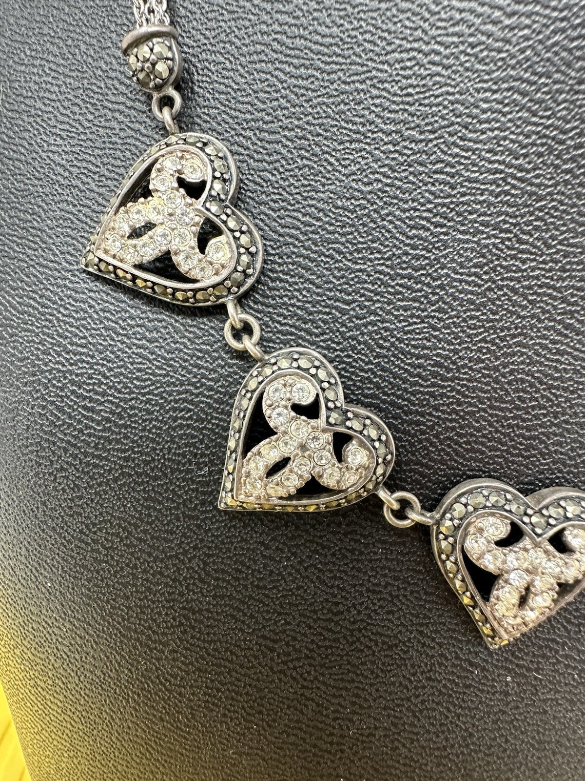 Sterling Silver Ross Simons 5 Heart Pendant Marcasite CZ Choker Necklace 18g 15”