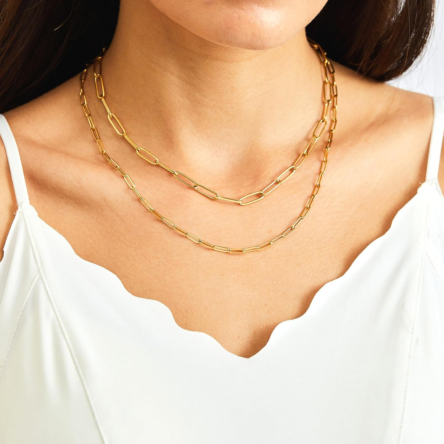 18K Gold Paperclip Chain Link Necklace Dainty Paperclip Link Chain Layered Neckl