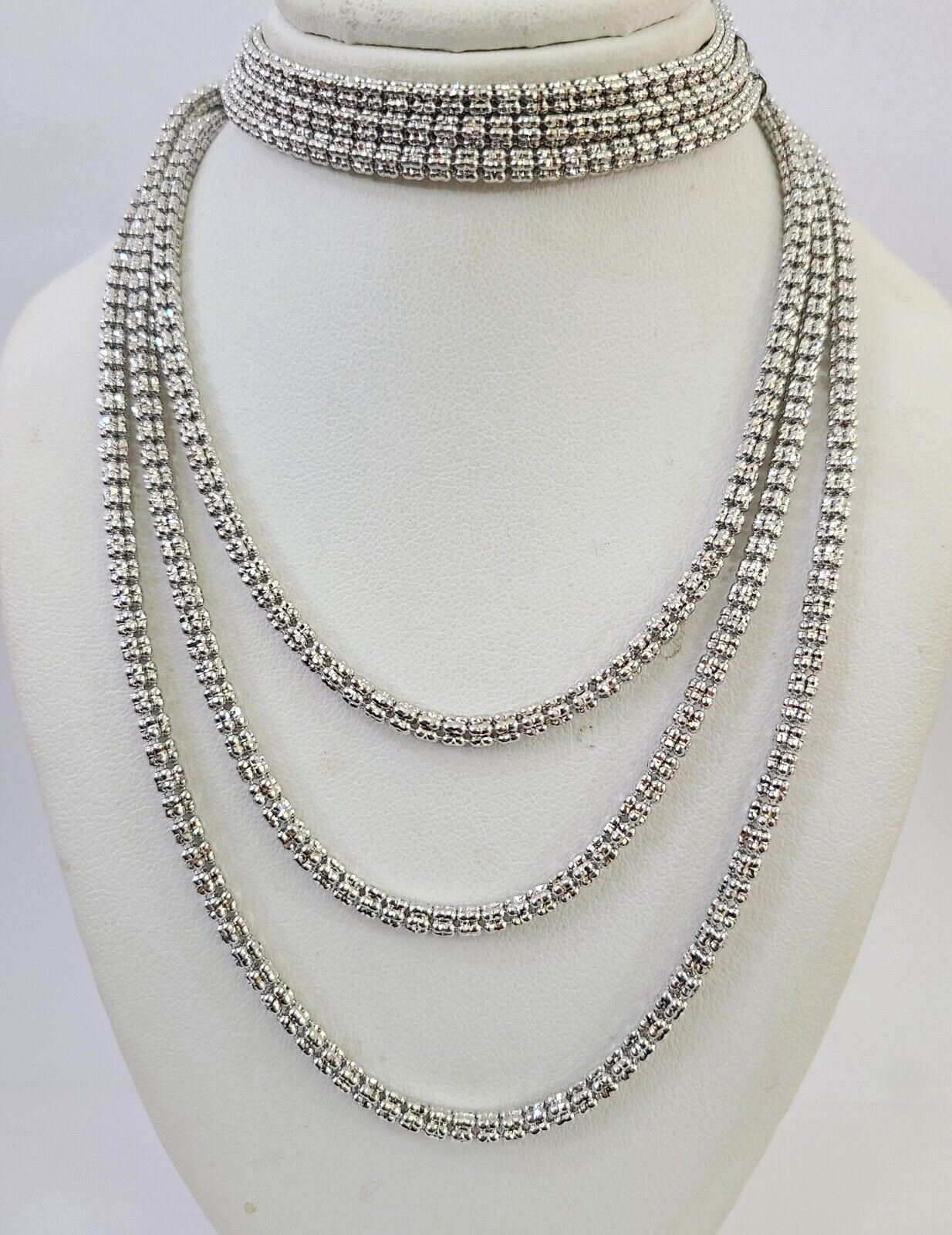 10k White Gold Iced Chain 3.5mm Diamond Cut Necklace 20″ 22″ 24″ 10Kt