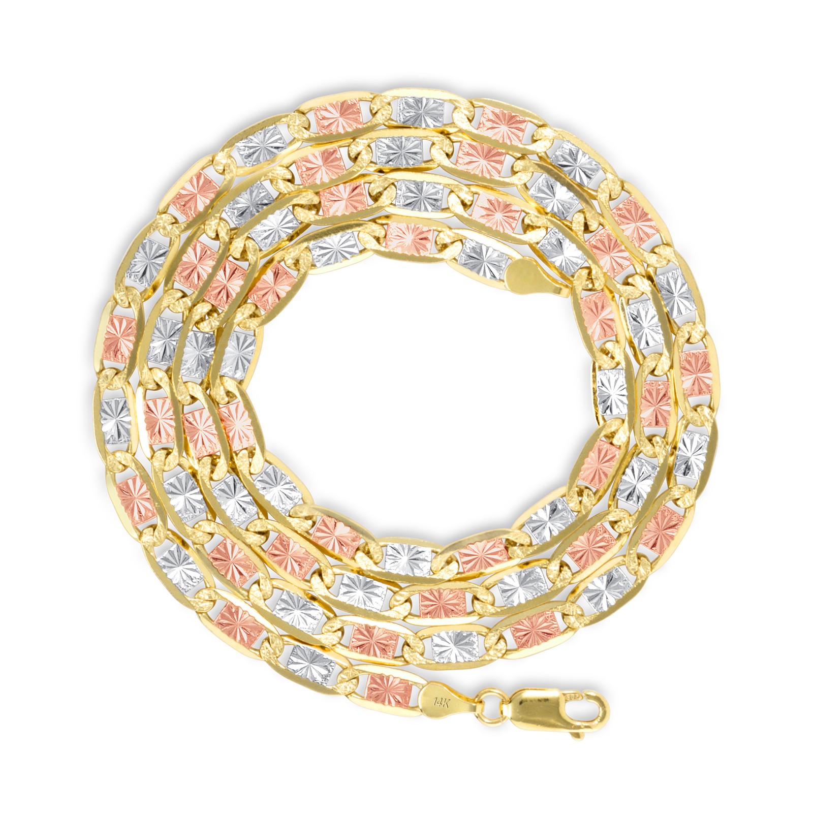 14K Yellow Rose White Gold 1.5mm-6mm Valentino Chain Necklace Bracelet 7″- 26″