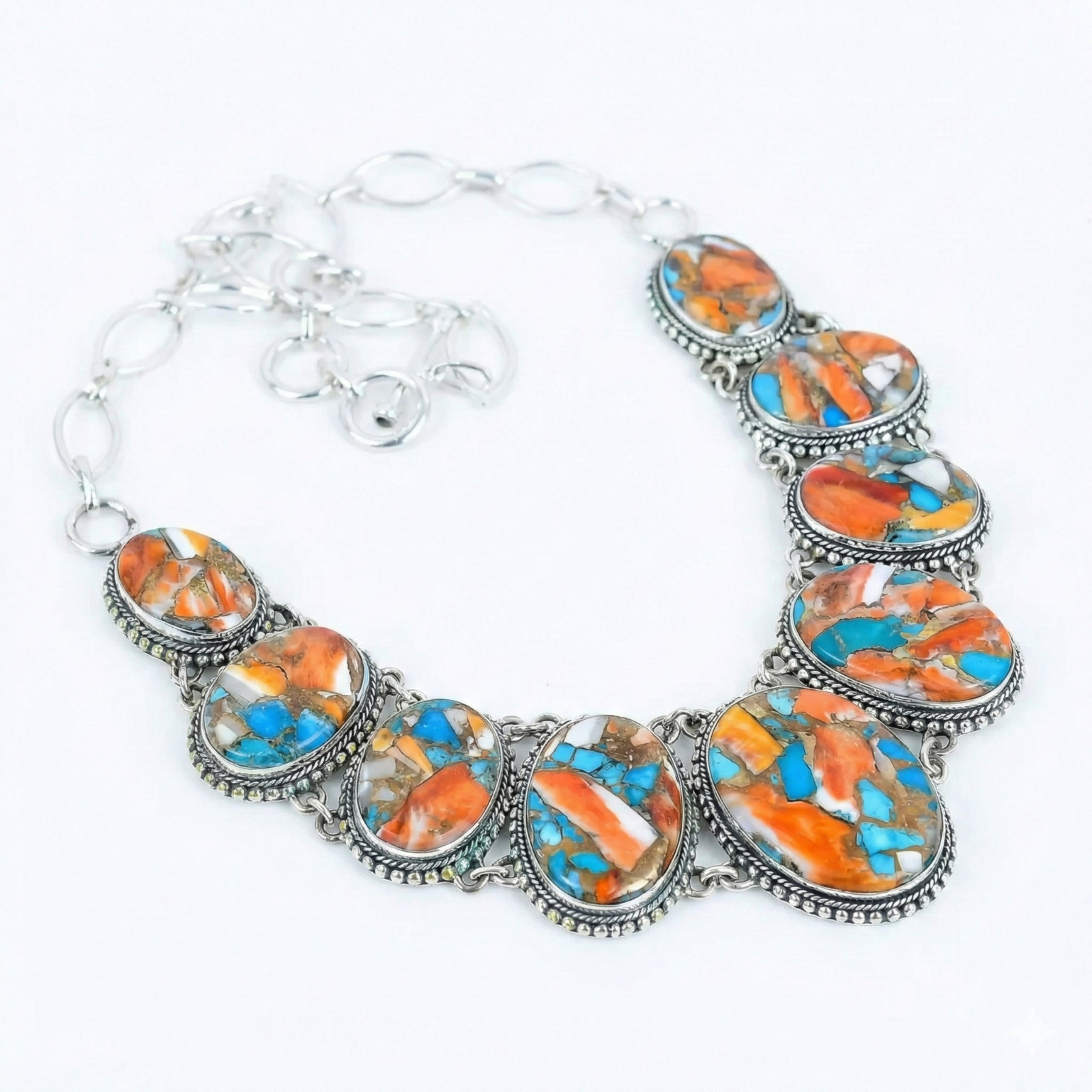 Natural Oyster Turquoise Handmade 925 Sterling Silver Jewelry Necklace S-18″