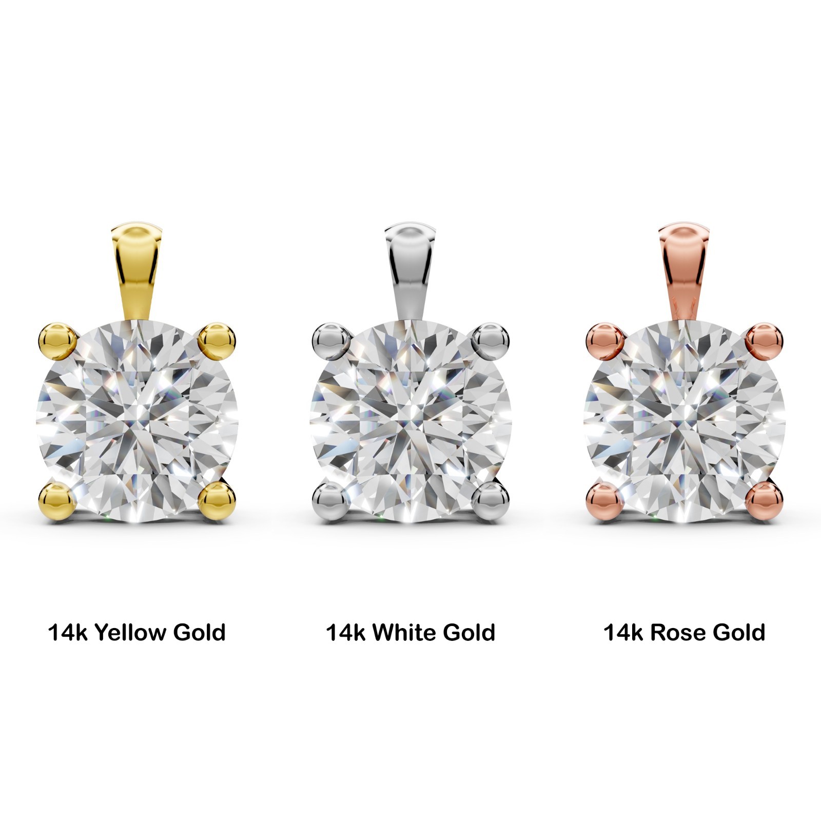 Lab Grown Diamond Solitaire Pendant Solid 14k Gold Round Diamond Necklace