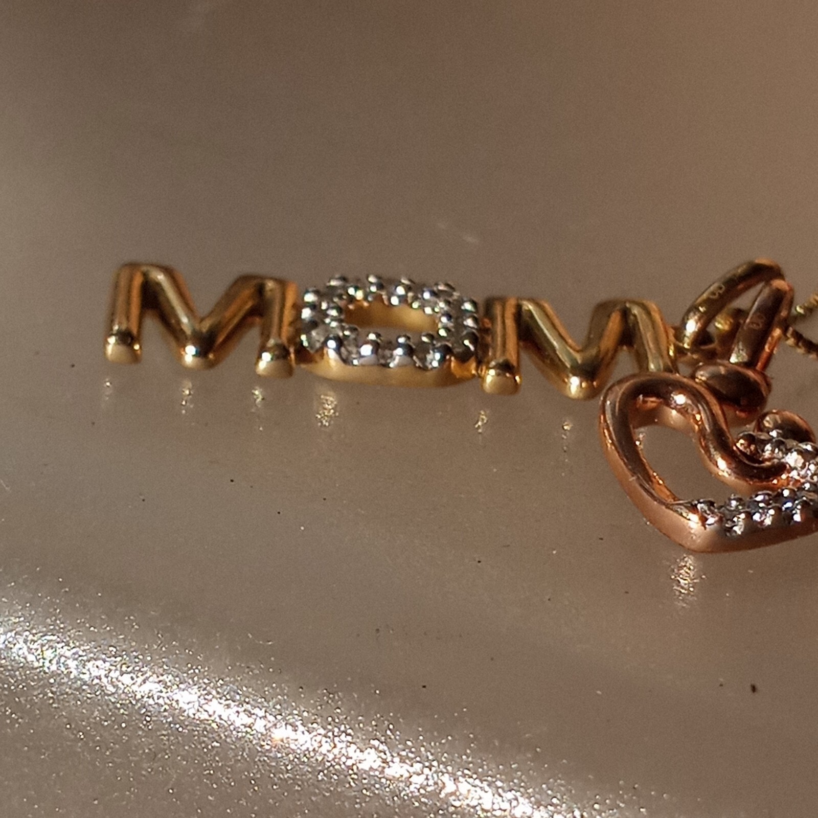 Diamond Mom with Heart Mother & Child Pendant Rose Gold Yellow Gold 10kt