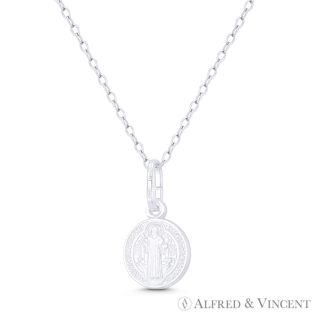 St. Benedict of Nursia & Cross 925 Sterling Silver Reversible 10mm Medal Pendant