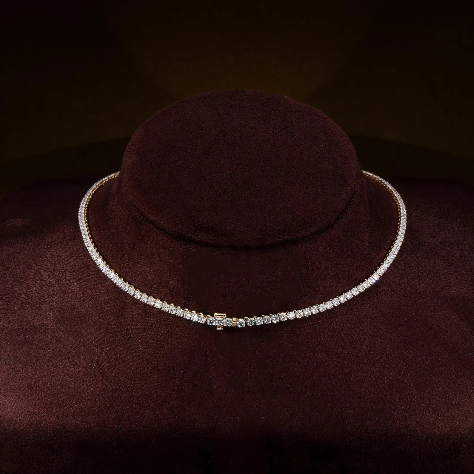 15Ct Lab Grown Diamond Tennis Necklace 3mm Round G-VS 10K Yellow Gold 22 Inch
