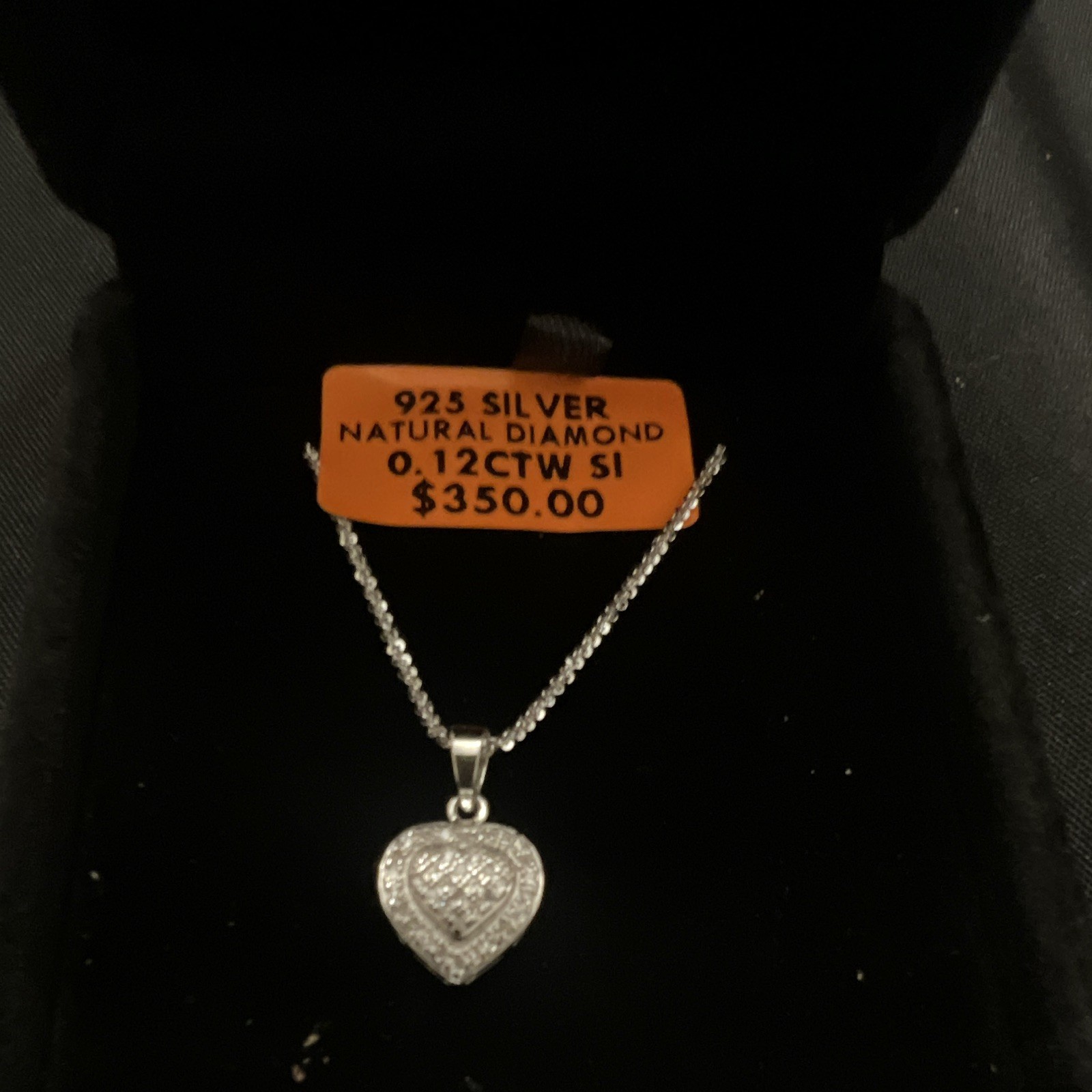 925 Sterling Silver Heart Pendant Necklace Natural Diamond 0.12ctw SI