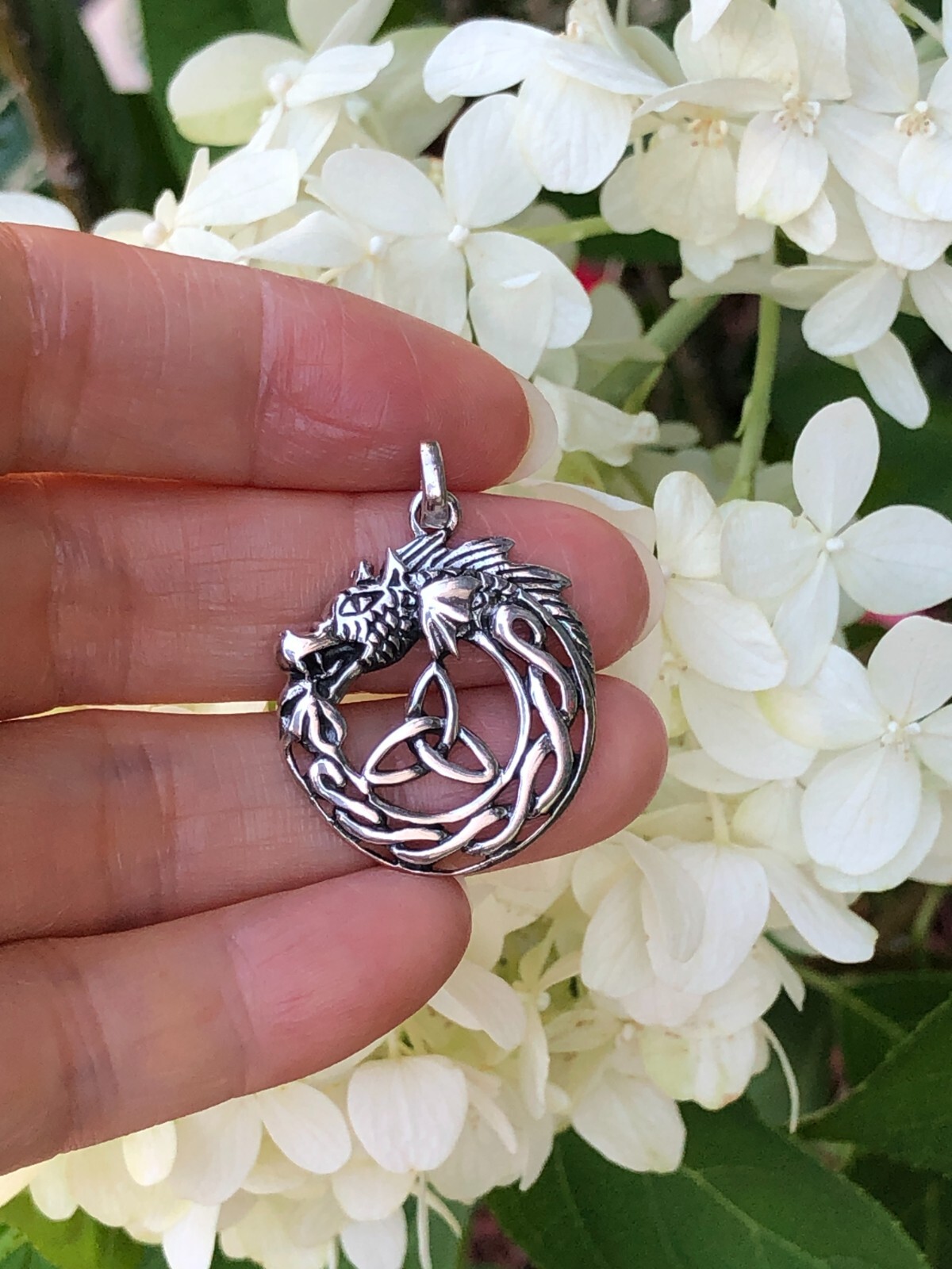 925 Sterling Silver Celtic Dragon with Trinity Knot Pendant Men 24mm0.95″/33mm