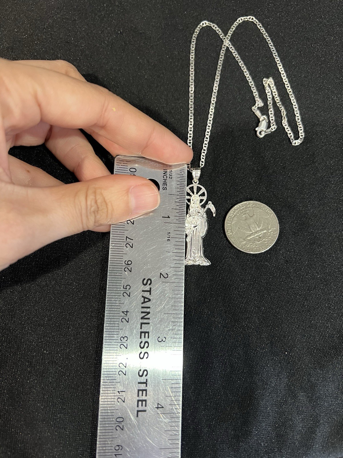 925 Sterling Silver Women Men Small Santa Muerte Grim Reaper Mariner Chain 18 24