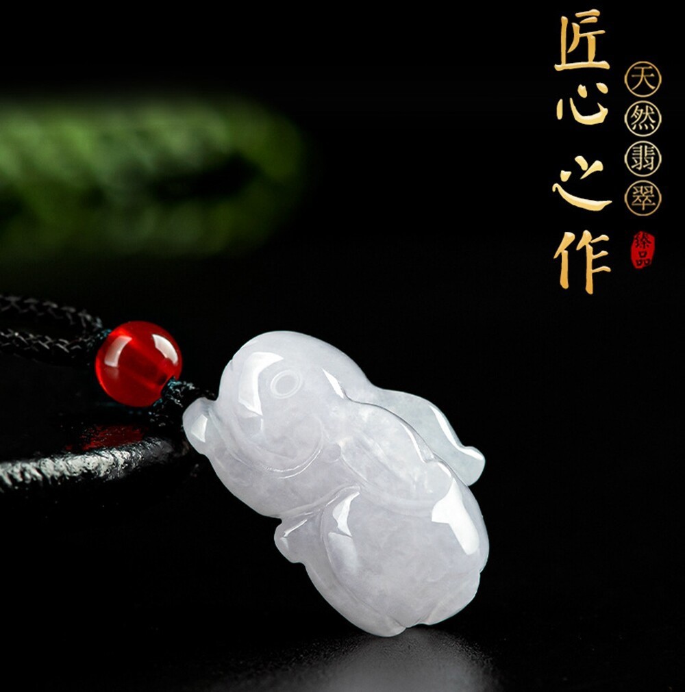 Natural Grade A Jade jadeite Carved Rabbit Amulet Pendant Necklace Certified