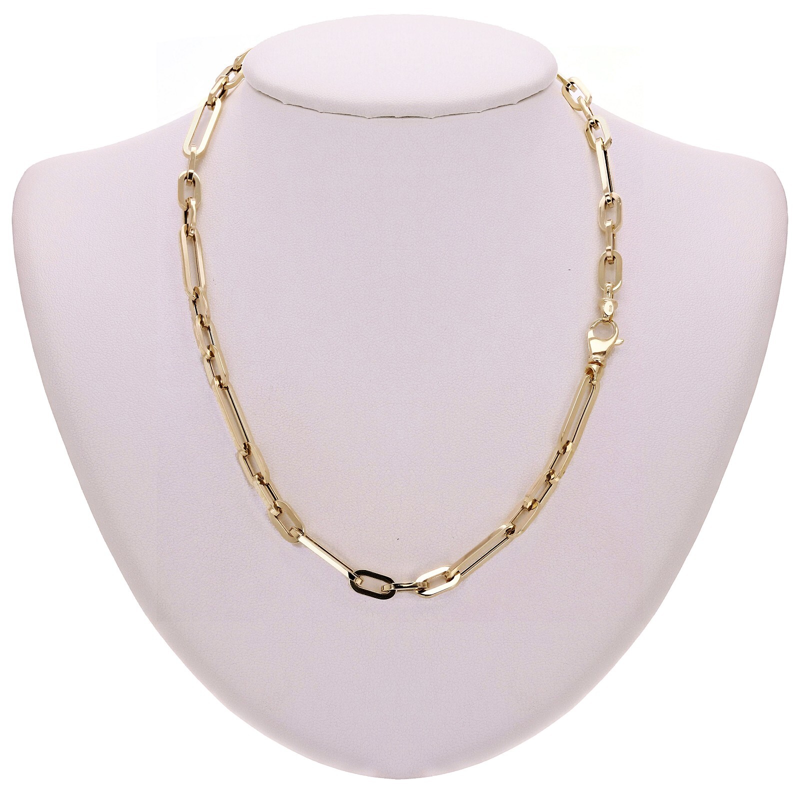 Italian 14k Yellow Gold Hollow Paper Clip Link Necklace 6mm 17.5″ 12.8 grams
