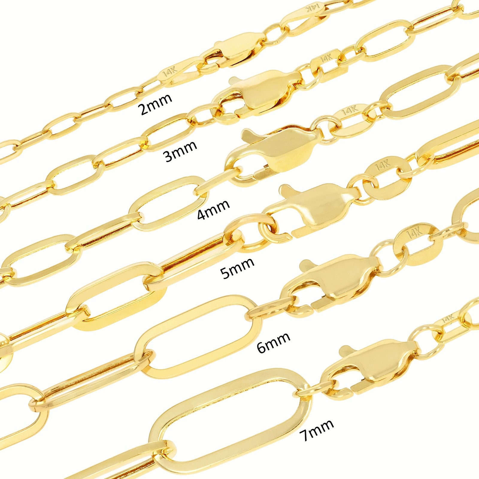 14k Yellow Gold Paperclip 2mm-7mm Chain Cable Rolo Bracelet Mens Womens 7″ – 8″