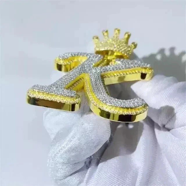 3 Ct Round Cut Real Moissanite Custom K Letter Pendant 14K Yellow Gold Plated