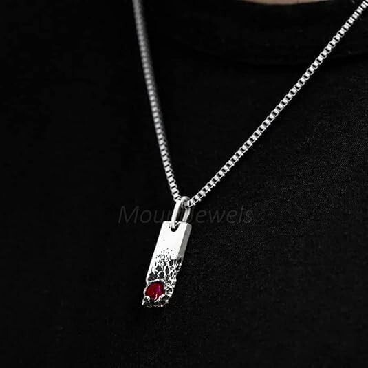 Natural Red Garnet Men’s Pendant 925 Sterling Silver Jewelry Gift