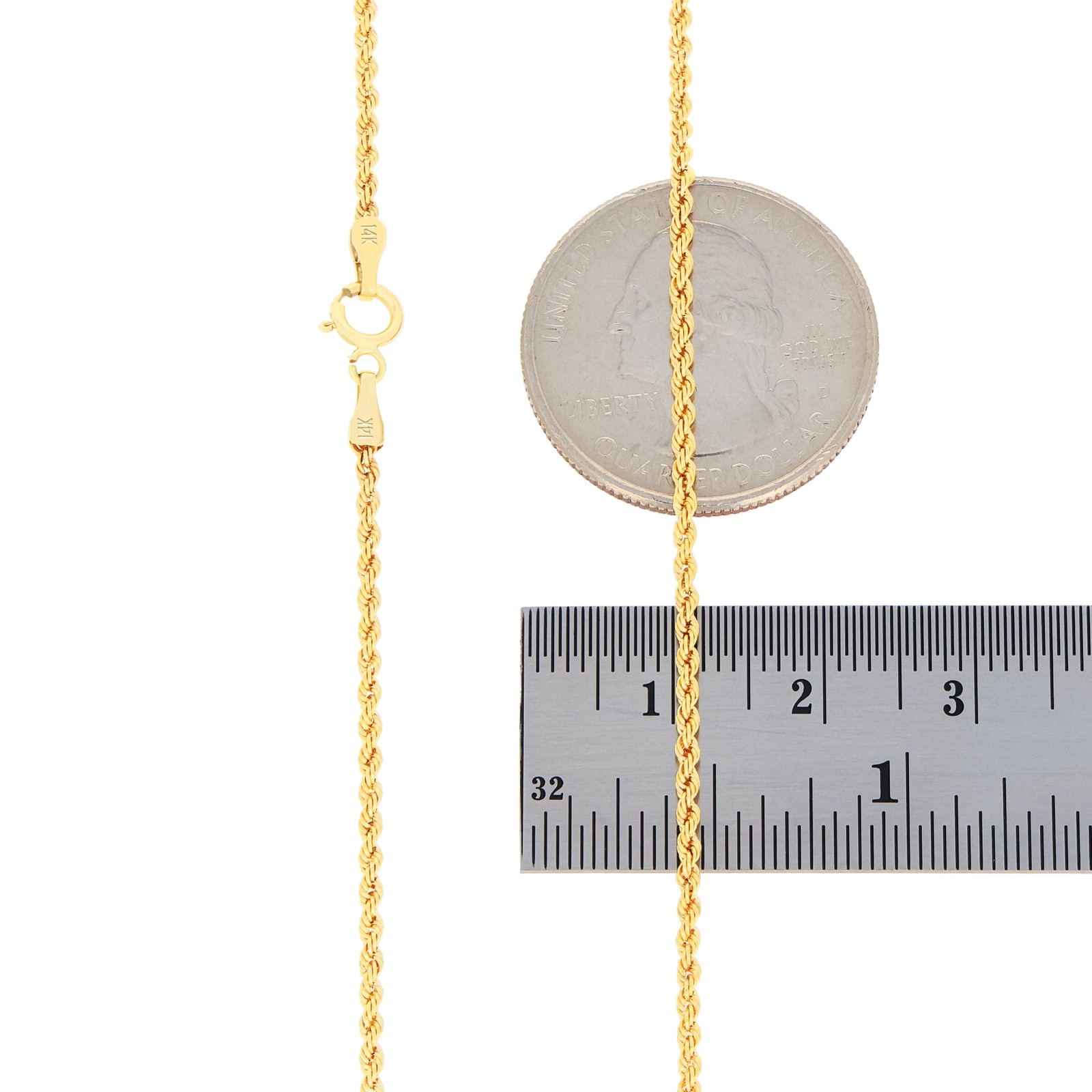 14K Yellow Gold Diamond Cut Rope Chain Necklace 1.5mm – 5mm, Men Women 16″- 30″
