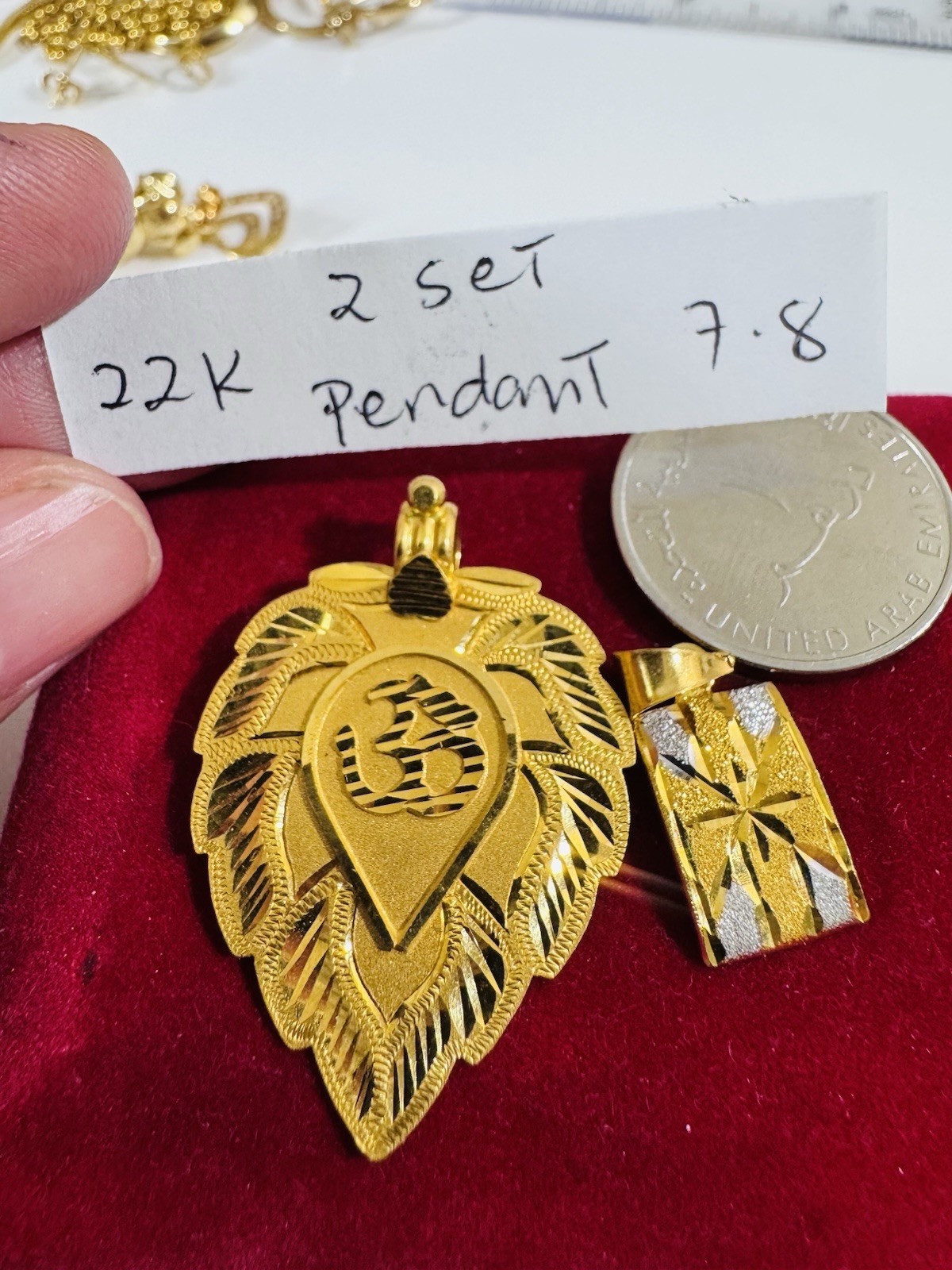 22K 916 22C Real Gold Two Set of Pendant 1 x Heart & 1x Rectangle 7.8g WOMENS
