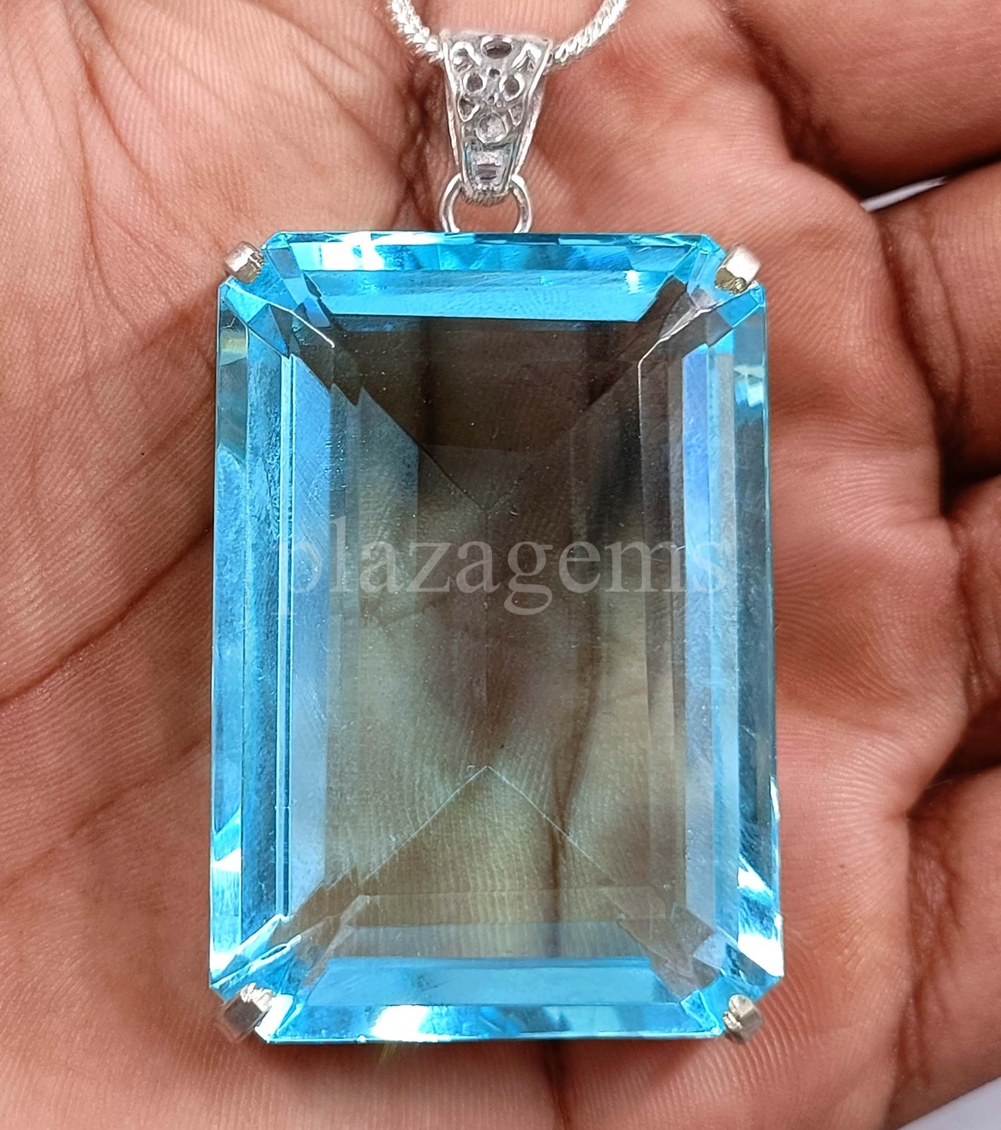 245 CT EMERALD CUT NATURAL BLUE AQUAMARINE EGL 925 SILVER PENDANT GEMSTONE 5ARC
