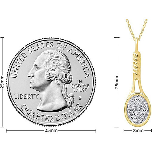 1/7ct Natural Round Diamond Tennis Racket Pendant 18″ Necklace Sterling Silver