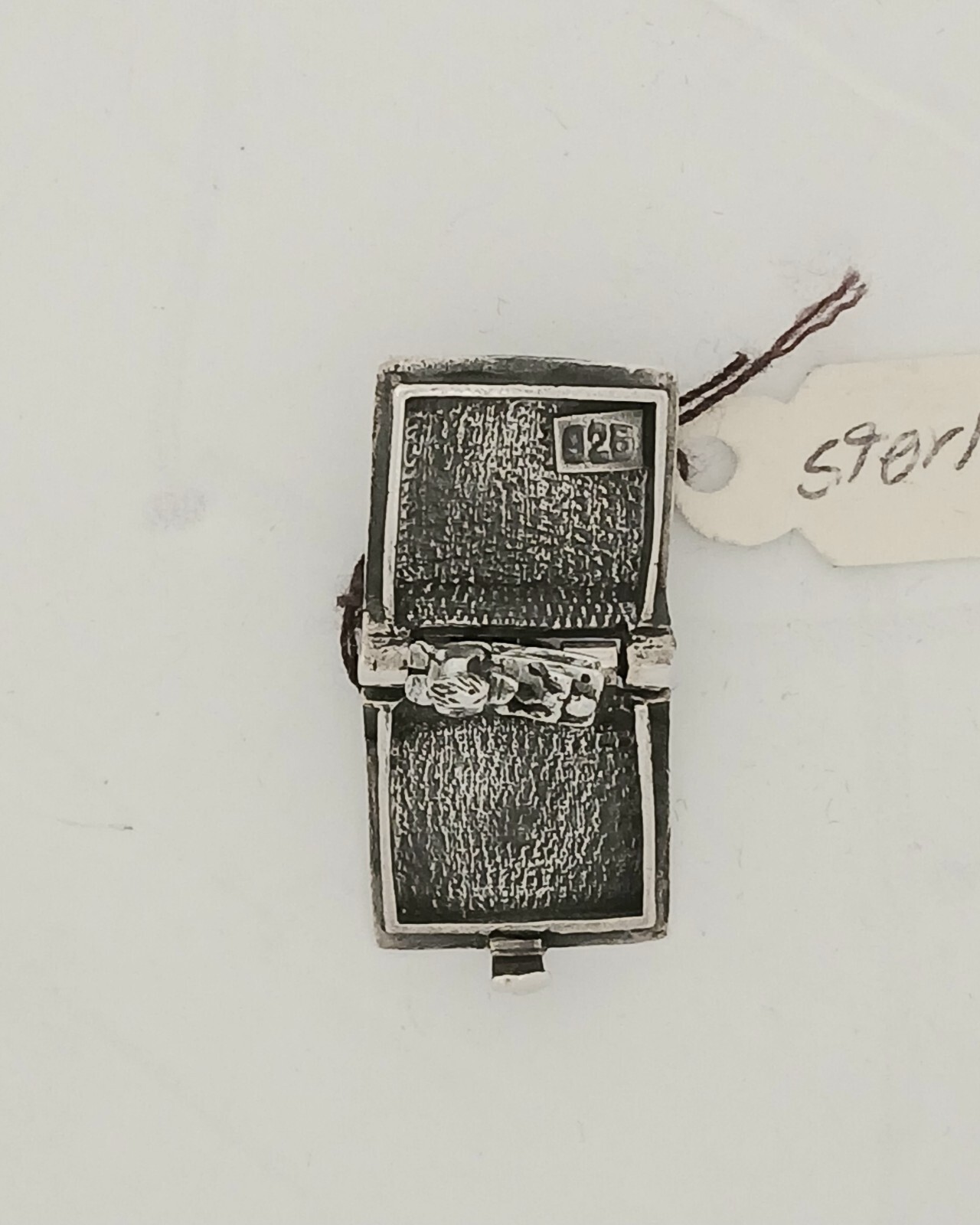 Sterling Silver Hinged Bible Prayer Box Pendant Charm with Manger Sense
