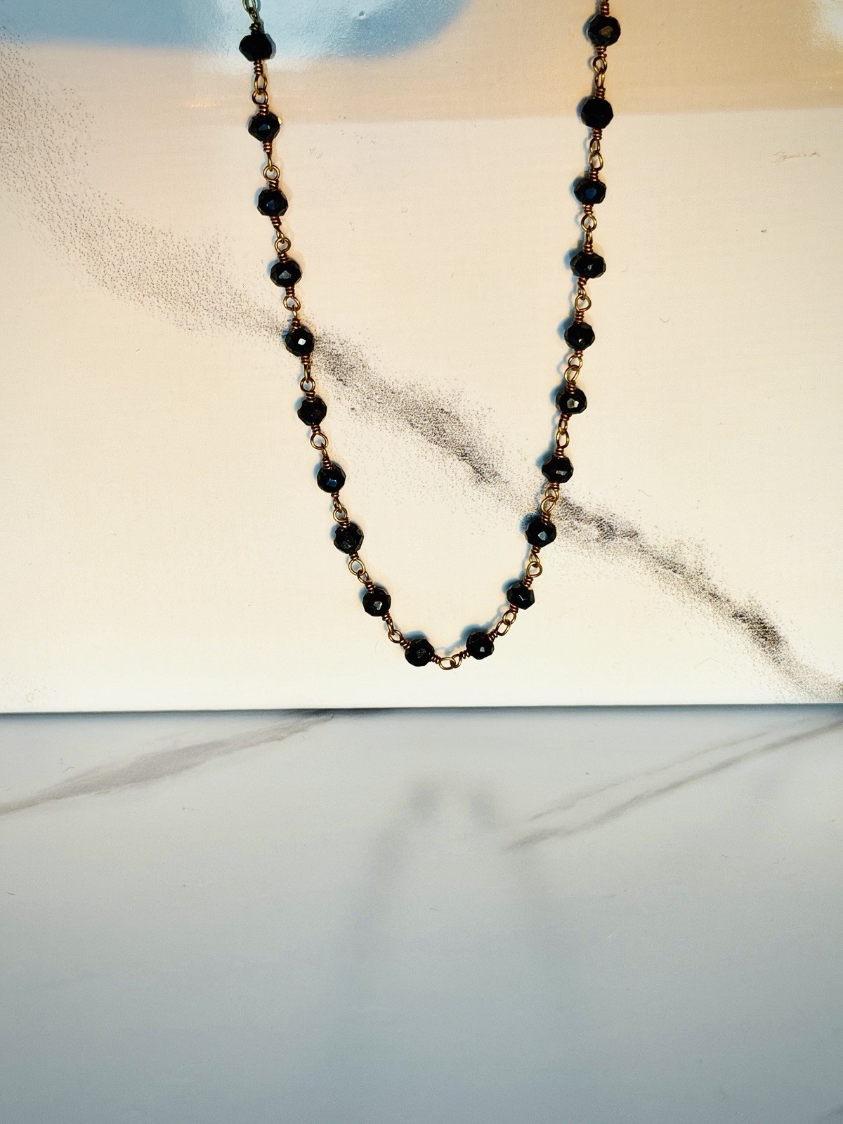 Yellow Gold Plated Sterling Silver Genuine 3mm Black Onyx Gemstone 20.5 Necklace
