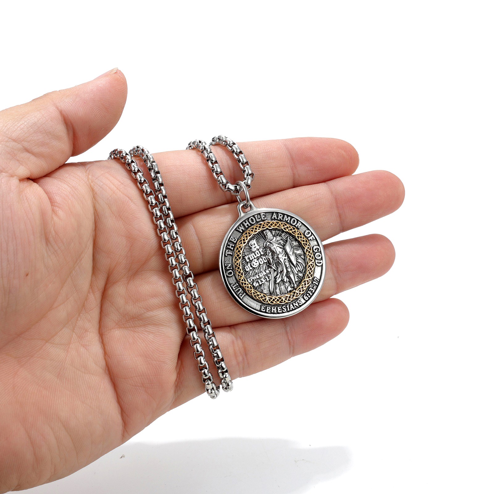 Men Armor of God Pendant Necklace Ephesians 6 Bible Verse Christian Prayer Gift