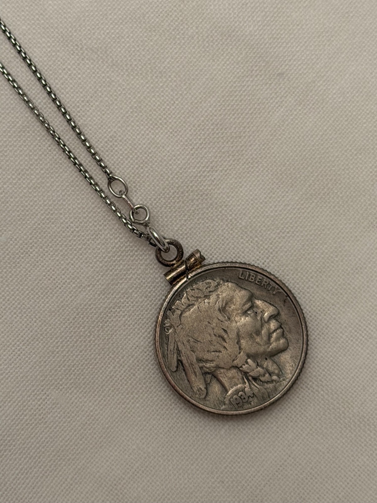 925 Italy Sterling Silver Chain 1934 Buffalo Nickel Coin Pendant Necklace 18″