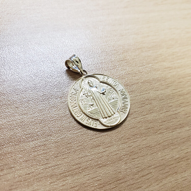 Gold Saint Benedict Medal Reversible Pendant Necklace – 10k & 14k Yellow, White